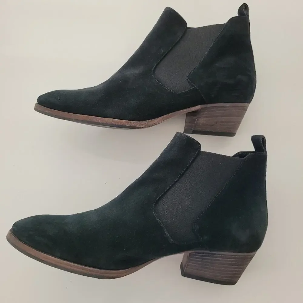 Aquatalia Black Suede Fiona Chelsea Boots Chunky Heel 8.5